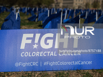 A visual exhibit organized by the Fight Colorectal Cancer organization is displayed on the National Mall in Washington, D.C. on March 16, 20...