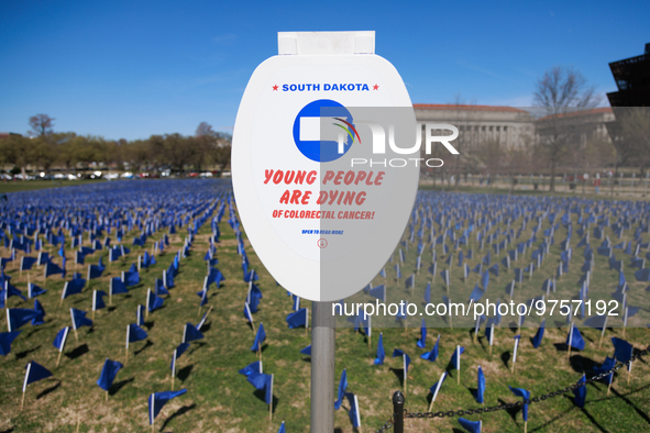 A visual exhibit organized by the Fight Colorectal Cancer organization is displayed on the National Mall in Washington, D.C. on March 16, 20...