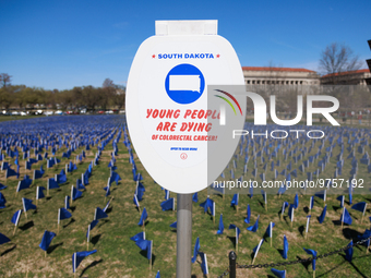 A visual exhibit organized by the Fight Colorectal Cancer organization is displayed on the National Mall in Washington, D.C. on March 16, 20...