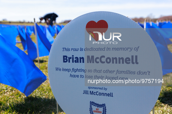 A visual exhibit organized by the Fight Colorectal Cancer organization is displayed on the National Mall in Washington, D.C. on March 16, 20...