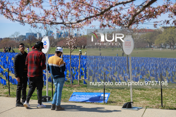 People view a visual exhibit organized by the Fight Colorectal Cancer organization on the National Mall in Washington, D.C. on March 16, 202...