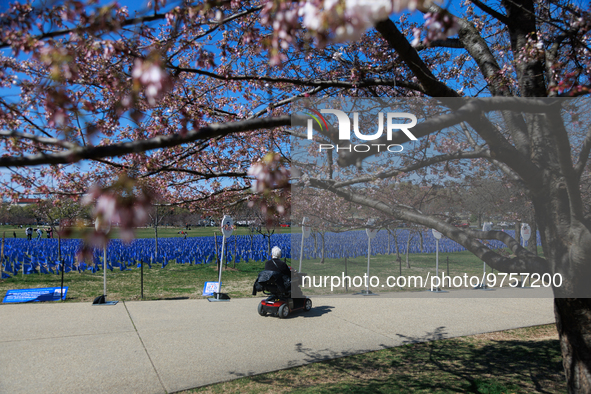 People view a visual exhibit organized by the Fight Colorectal Cancer organization on the National Mall in Washington, D.C. on March 16, 202...