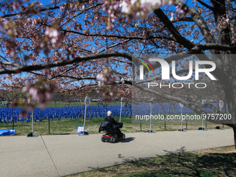 People view a visual exhibit organized by the Fight Colorectal Cancer organization on the National Mall in Washington, D.C. on March 16, 202...