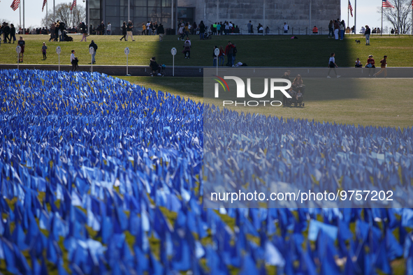 A visual exhibit organized by the Fight Colorectal Cancer organization is displayed on the National Mall in Washington, D.C. on March 16, 20...