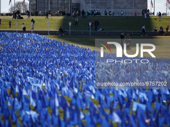 A visual exhibit organized by the Fight Colorectal Cancer organization is displayed on the National Mall in Washington, D.C. on March 16, 20...