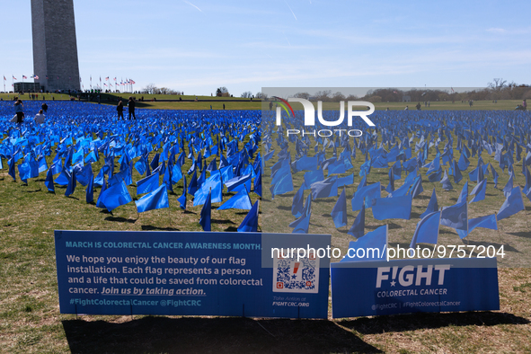 A visual exhibit organized by the Fight Colorectal Cancer organization is displayed on the National Mall in Washington, D.C. on March 16, 20...