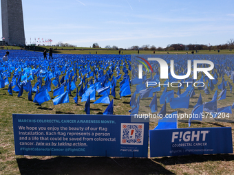 A visual exhibit organized by the Fight Colorectal Cancer organization is displayed on the National Mall in Washington, D.C. on March 16, 20...