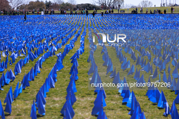 A visual exhibit organized by the Fight Colorectal Cancer organization is displayed on the National Mall in Washington, D.C. on March 16, 20...