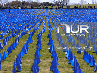 A visual exhibit organized by the Fight Colorectal Cancer organization is displayed on the National Mall in Washington, D.C. on March 16, 20...