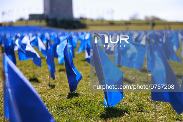 A visual exhibit organized by the Fight Colorectal Cancer organization is displayed on the National Mall in Washington, D.C. on March 16, 20...