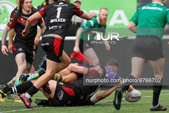 Jack Miller of Newcastle Thunder scores during the BETFRED Championship match between Newcastle Thunder and London Broncos at Kingston Park,...