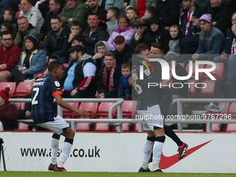 Luton Town's Luke Berry and Luton Town Manager Rob Edwards celebrate their goal during the Sky Bet Championship match between Sunderland and...