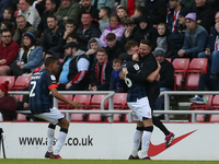 Luton Town's Luke Berry and Luton Town Manager Rob Edwards celebrate their goal during the Sky Bet Championship match between Sunderland and...