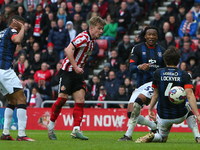 Sunderland's Joe Gelhardt shoots at goal during the Sky Bet Championship match between Sunderland and Luton Town at the Stadium Of Light, Su...