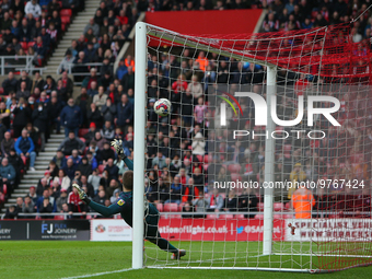 Sunderland's Amad Diallo's penalty goes past Luton Town Goalkeeper Ethan Horvath during the Sky Bet Championship match between Sunderland an...