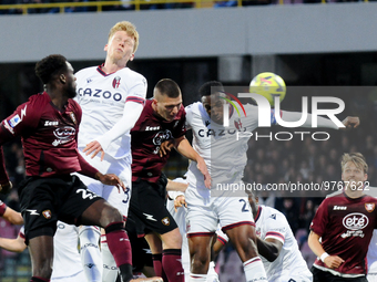 Lorenzo Pirola of US Salernitana scores first goal during the Serie A match between US Salernitana and Bologna FC at Stadio Arechi, Salerno,...