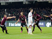 Boulaye Dia of US Salernitana celebrates after scoring second goal during the Serie A match between US Salernitana and Bologna FC at Stadio...