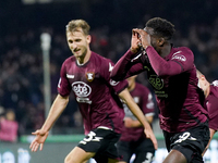 Boulaye Dia of US Salernitana celebrates after scoring second goal during the Serie A match between US Salernitana and Bologna FC at Stadio...