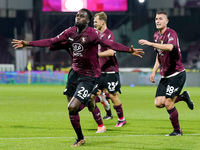 Boulaye Dia of US Salernitana celebrates after scoring second goal during the Serie A match between US Salernitana and Bologna FC at Stadio...