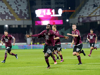 Boulaye Dia of US Salernitana celebrates after scoring second goal during the Serie A match between US Salernitana and Bologna FC at Stadio...