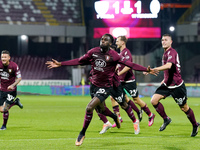 Boulaye Dia of US Salernitana celebrates after scoring second goal during the Serie A match between US Salernitana and Bologna FC at Stadio...