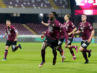 Boulaye Dia of US Salernitana celebrates after scoring second goal during the Serie A match between US Salernitana and Bologna FC at Stadio...