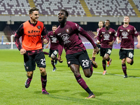 Boulaye Dia of US Salernitana celebrates after scoring second goal during the Serie A match between US Salernitana and Bologna FC at Stadio...