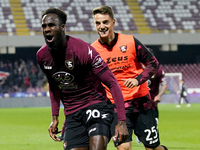 Boulaye Dia of US Salernitana celebrates after scoring second goal during the Serie A match between US Salernitana and Bologna FC at Stadio...