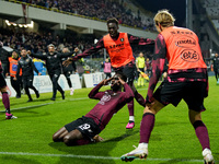 Boulaye Dia of US Salernitana celebrates after scoring second goal during the Serie A match between US Salernitana and Bologna FC at Stadio...