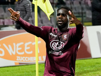 Boulaye Dia of US Salernitana celebrates after scoring second goal during the Serie A match between US Salernitana and Bologna FC at Stadio...