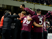 Boulaye Dia of US Salernitana celebrates after scoring second goal during the Serie A match between US Salernitana and Bologna FC at Stadio...