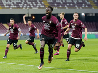 Boulaye Dia of US Salernitana celebrates after scoring second goal during the Serie A match between US Salernitana and Bologna FC at Stadio...