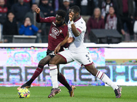 Boulaye Dia of US Salernitana and Adama Soumaoro of Bologna FC compete for the ball during the Serie A match between US Salernitana and Bolo...