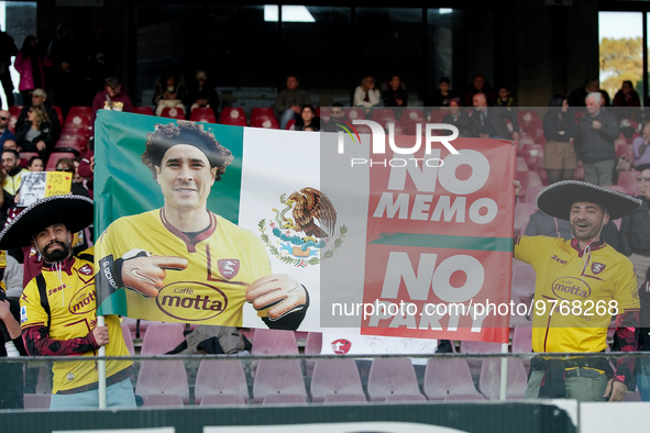 Supporters of Guillermo Ochoa of US Salernitana during the Serie A match between US Salernitana and Bologna FC at Stadio Arechi, Salerno, It...