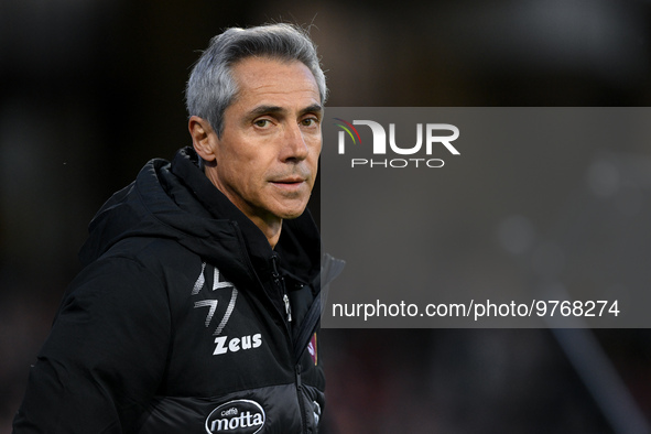 Paulo Sousa manager of US Salernitana looks on camera during the Serie A match between US Salernitana and Bologna FC at Stadio Arechi, Saler...