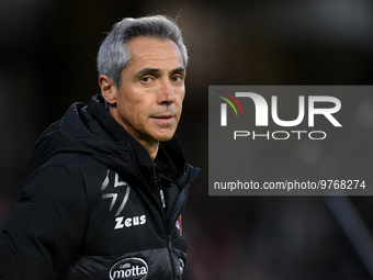 Paulo Sousa manager of US Salernitana looks on camera during the Serie A match between US Salernitana and Bologna FC at Stadio Arechi, Saler...