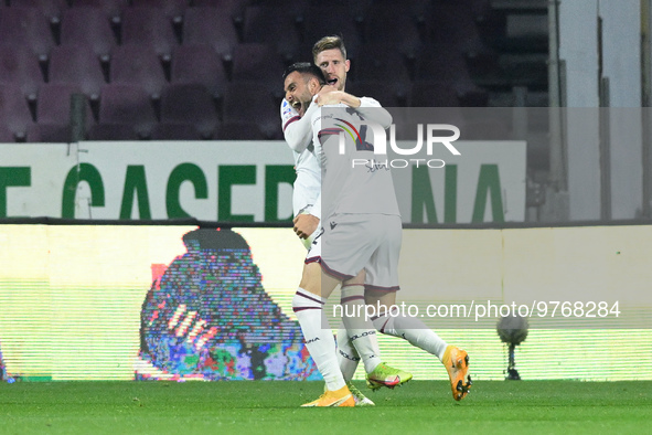 Charalampos Lykogiannis of Bologna FC celebrates after scoring second goal during the Serie A match between US Salernitana and Bologna FC at...