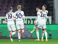 Charalampos Lykogiannis of Bologna FC celebrates after scoring second goal during the Serie A match between US Salernitana and Bologna FC at...