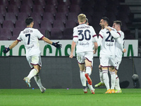 Charalampos Lykogiannis of Bologna FC celebrates after scoring second goal during the Serie A match between US Salernitana and Bologna FC at...