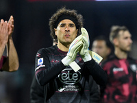 Guillermo Ochoa of US Salernitana greets the fans during the Serie A match between US Salernitana and Bologna FC at Stadio Arechi, Salerno,...