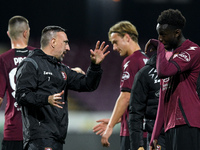 Franck Ribery of US Salernitana gives instructions to Junior Sambia of US Salernitana during the Serie A match between US Salernitana and Bo...