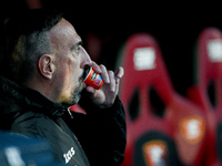 Franck Ribery of US Salernitana drinks a coffee sitting on the bench during the Serie A match between US Salernitana and Bologna FC at Stadi...