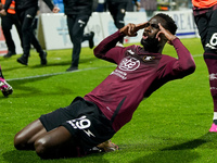 Boulaye Dia of US Salernitana celebrates after scoring second goal during the Serie A match between US Salernitana and Bologna FC at Stadio...