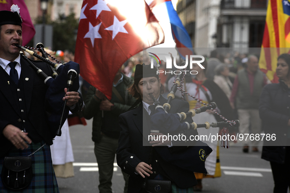 Madrid celebrates St Patrick?s day with a massive parade composed of 300 pipers on 18th March, 2023. 