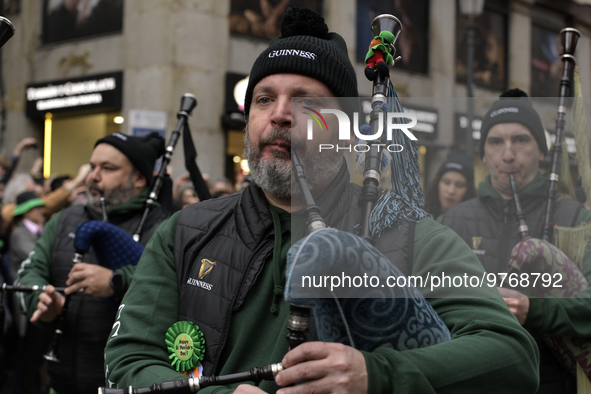 Madrid celebrates St Patrick?s day with a massive parade composed of 300 pipers on 18th March, 2023. 