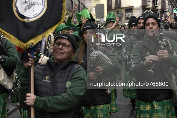 Madrid celebrates St Patrick?s day with a massive parade composed of 300 pipers on 18th March, 2023. 