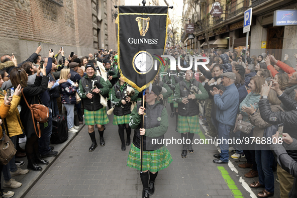 Madrid celebrates St Patrick?s day with a massive parade composed of 300 pipers on 18th March, 2023. 