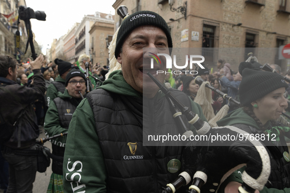 Madrid celebrates St Patrick?s day with a massive parade composed of 300 pipers on 18th March, 2023. 