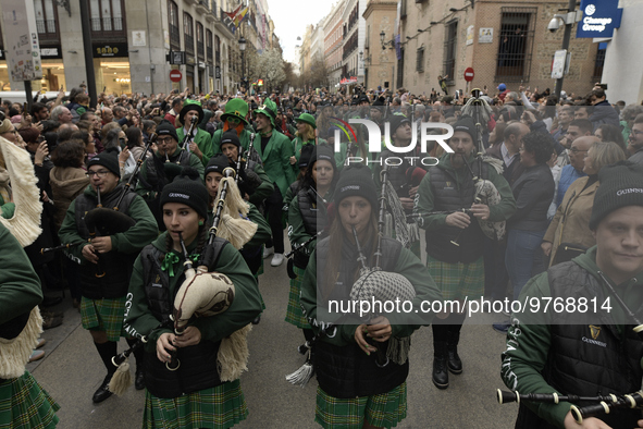 Madrid celebrates St Patrick?s day with a massive parade composed of 300 pipers on 18th March, 2023. 