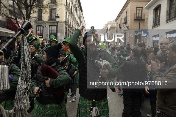 Madrid celebrates St Patrick?s day with a massive parade composed of 300 pipers on 18th March, 2023. 